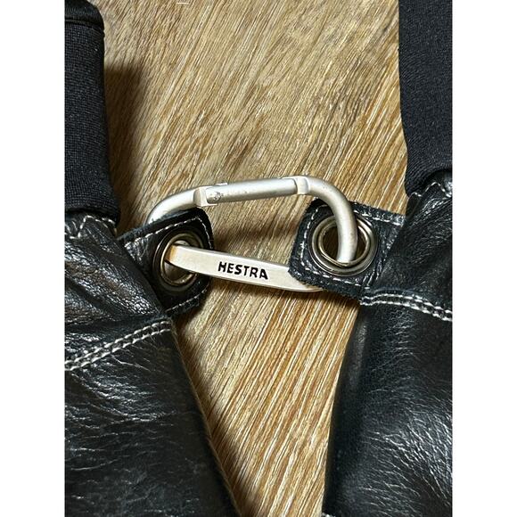 HESTRA Black Cowhide Leather Gloves Vertical Cut Unisex Size 8 - Picture 4 of 5